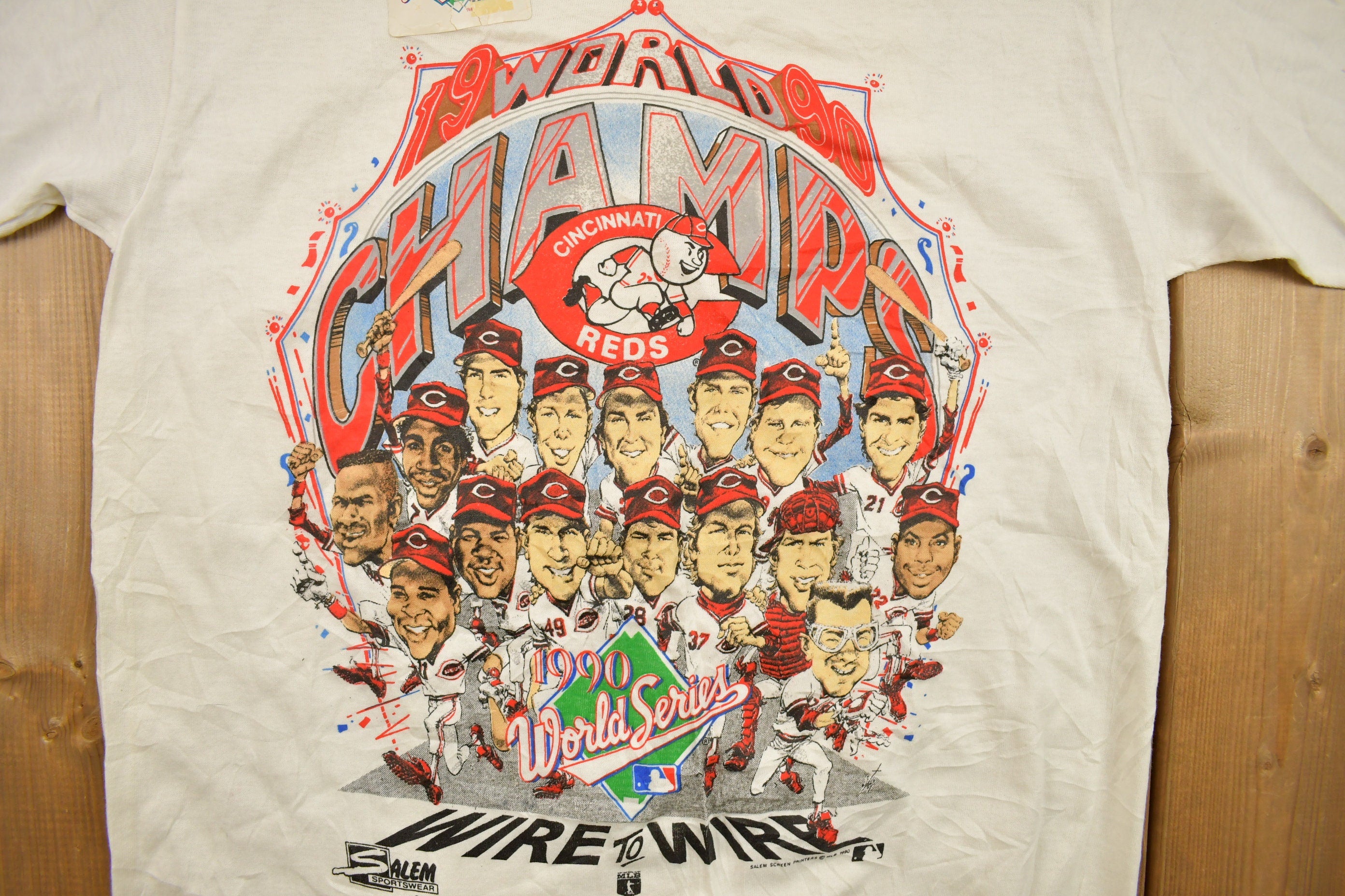 Vintage 1990 Deadstock Cincinnati Reds Big Head World Series MLB Graphic T-Shirt