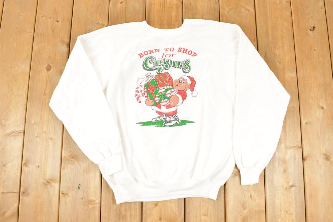 Vintage 1988 Born To Shop For Christmas Crewneck Sweatshirt Men's L
