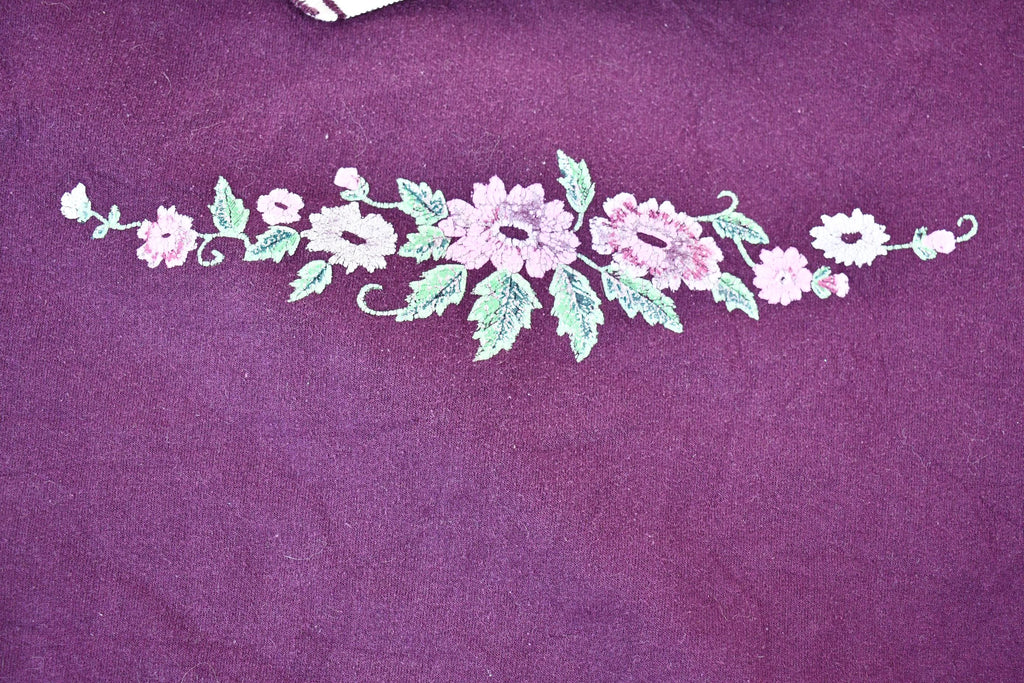 Vintage 1990s Dark Purple Floral Collared Graphic Sweatshirt
