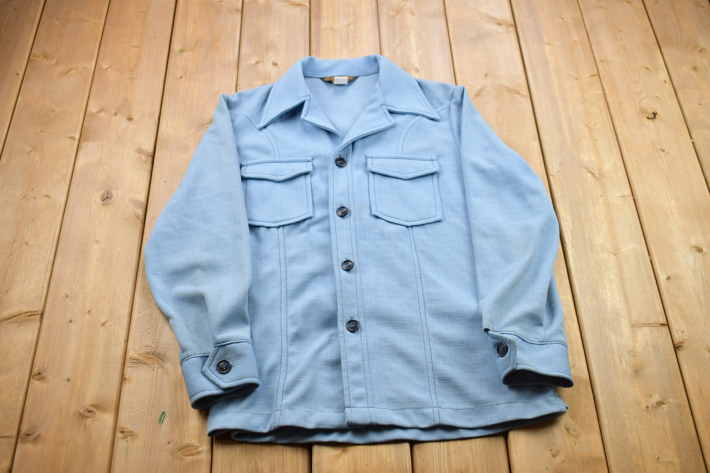 Vintage 1990s John Blair Blank Blue Button Up Shirt