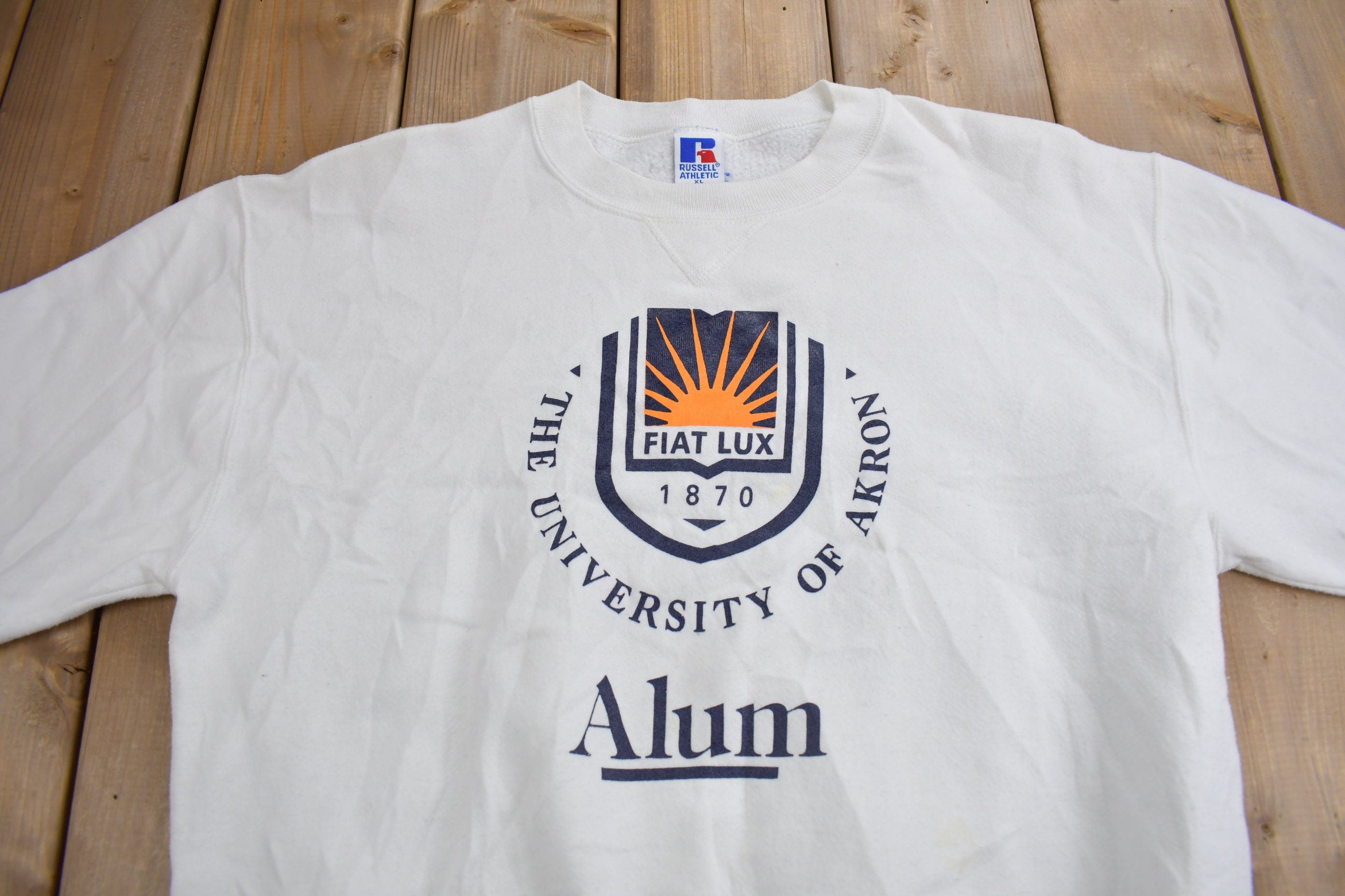 Vintage 1990s University Of Akron Collegiate Album Crewneck  Russell Athletics  Sportswear  Americana  Made in USA