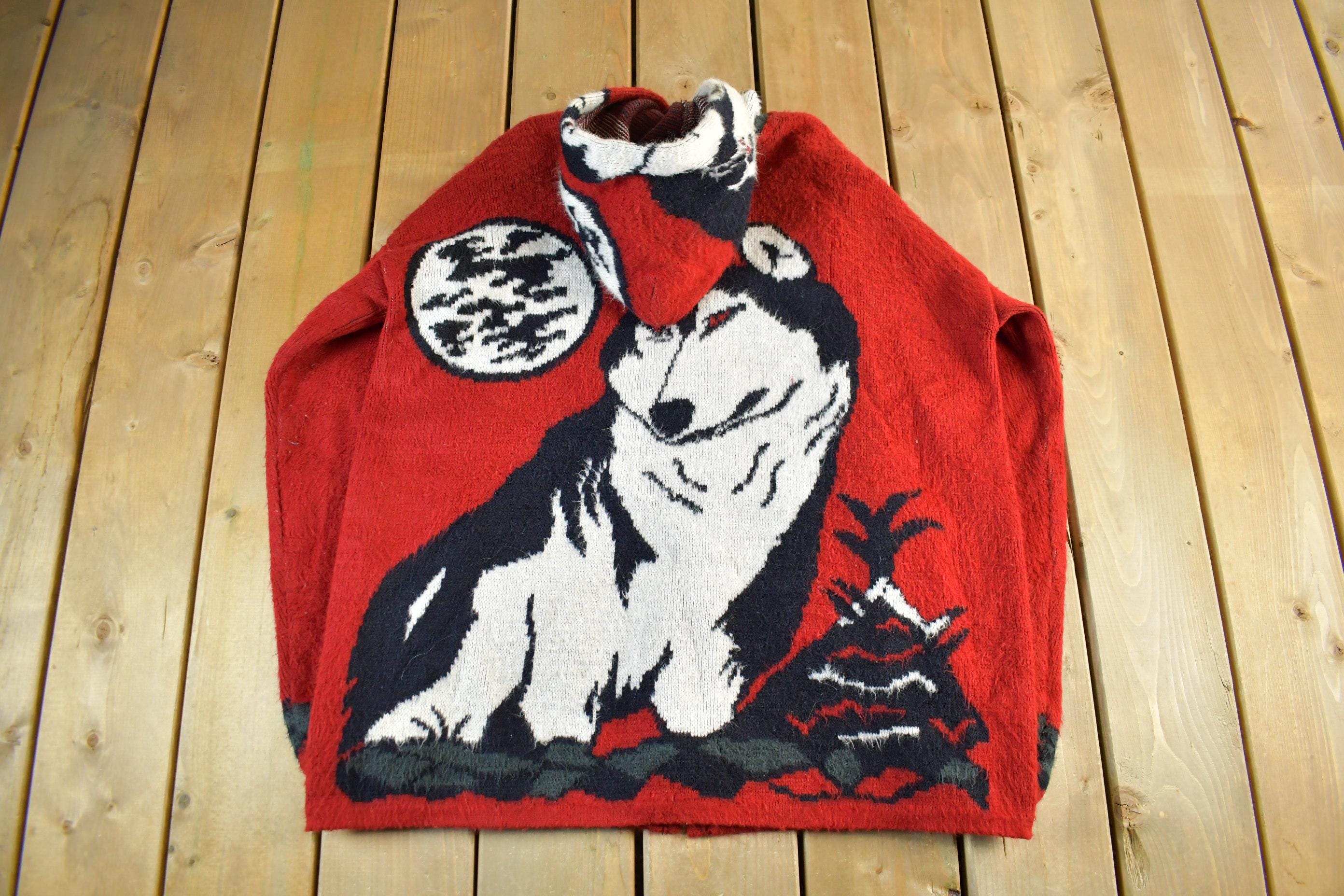 Vintage 1990s Genesis Wolf Ecuadorian Wool Knit Full Zip Hooded Sweater