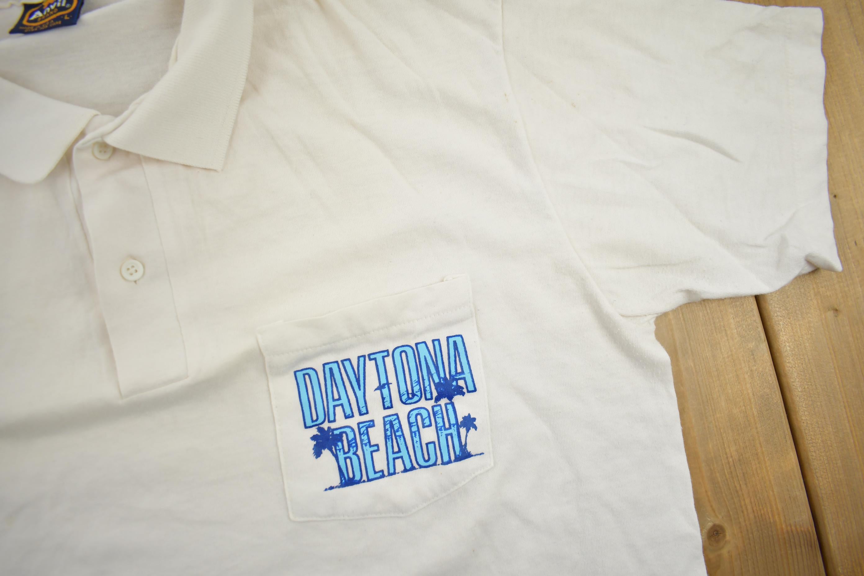 Vintage 1990s Daytona Beach Souvenir Travel Polo Shirt Made In USA
