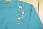 Vintage 1990s Jerzeez Hand Painted Floral Cute Crewneck Sweater / 90s Crewneck / Grandma Sweater / Streetwear / Made In USA / Flower Theme
