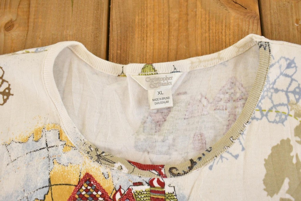Vintage Y2K Susan Lawrence Floral Blouse Longsleeve Shirt Women's XL / All Over Print / Maps Geography