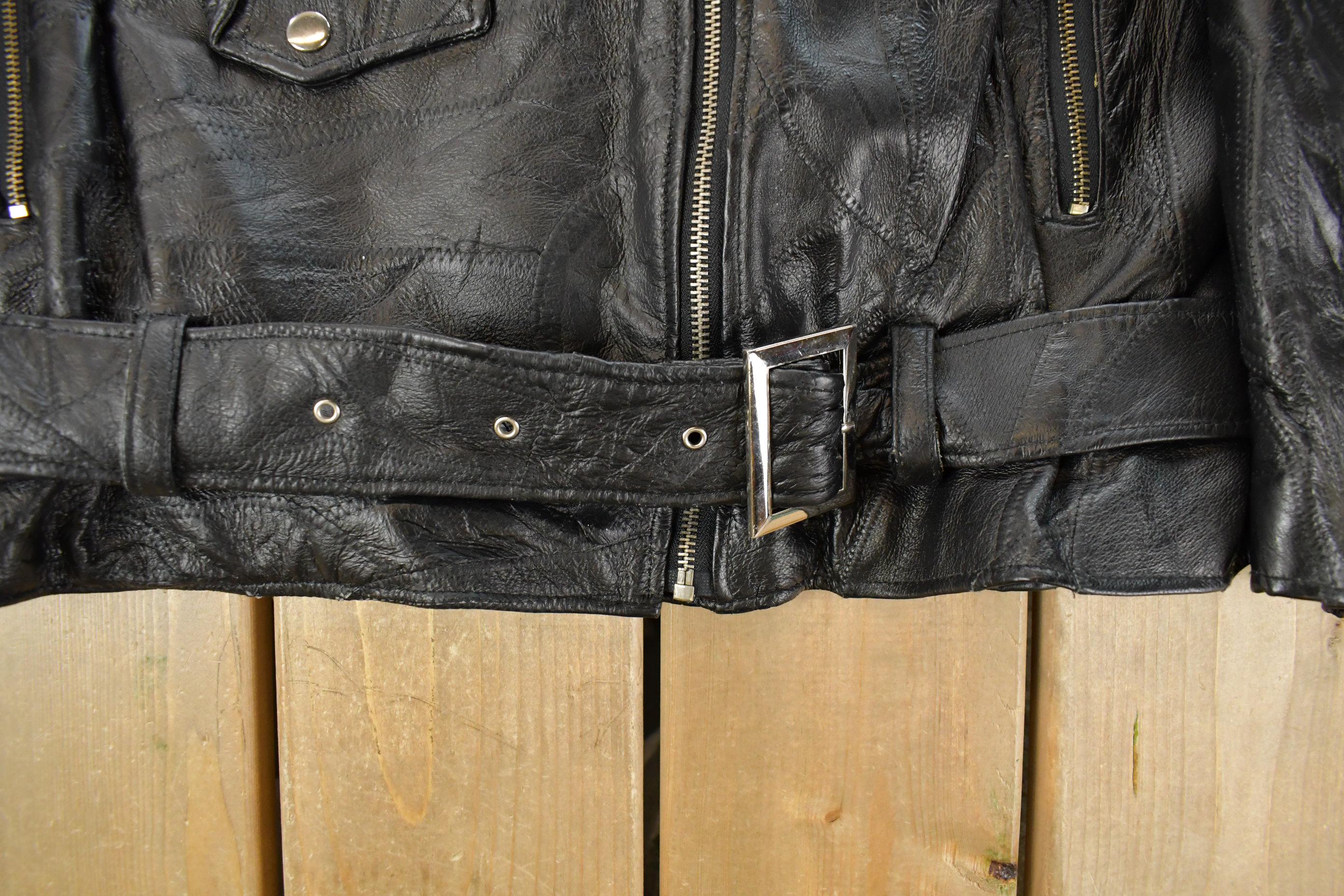 Vintage 1990s USA Biker Motorcycle Leather Jacket Men's Large