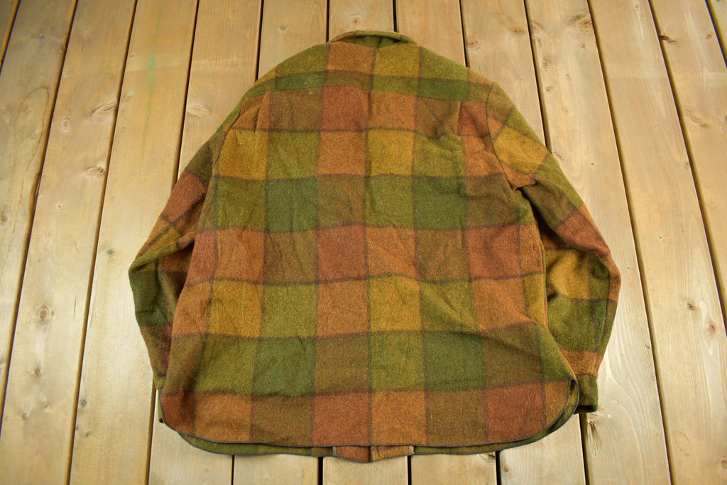 Vintage 1960s 1970s Wool Flannel Button Up Shirt Jacket Men's XL