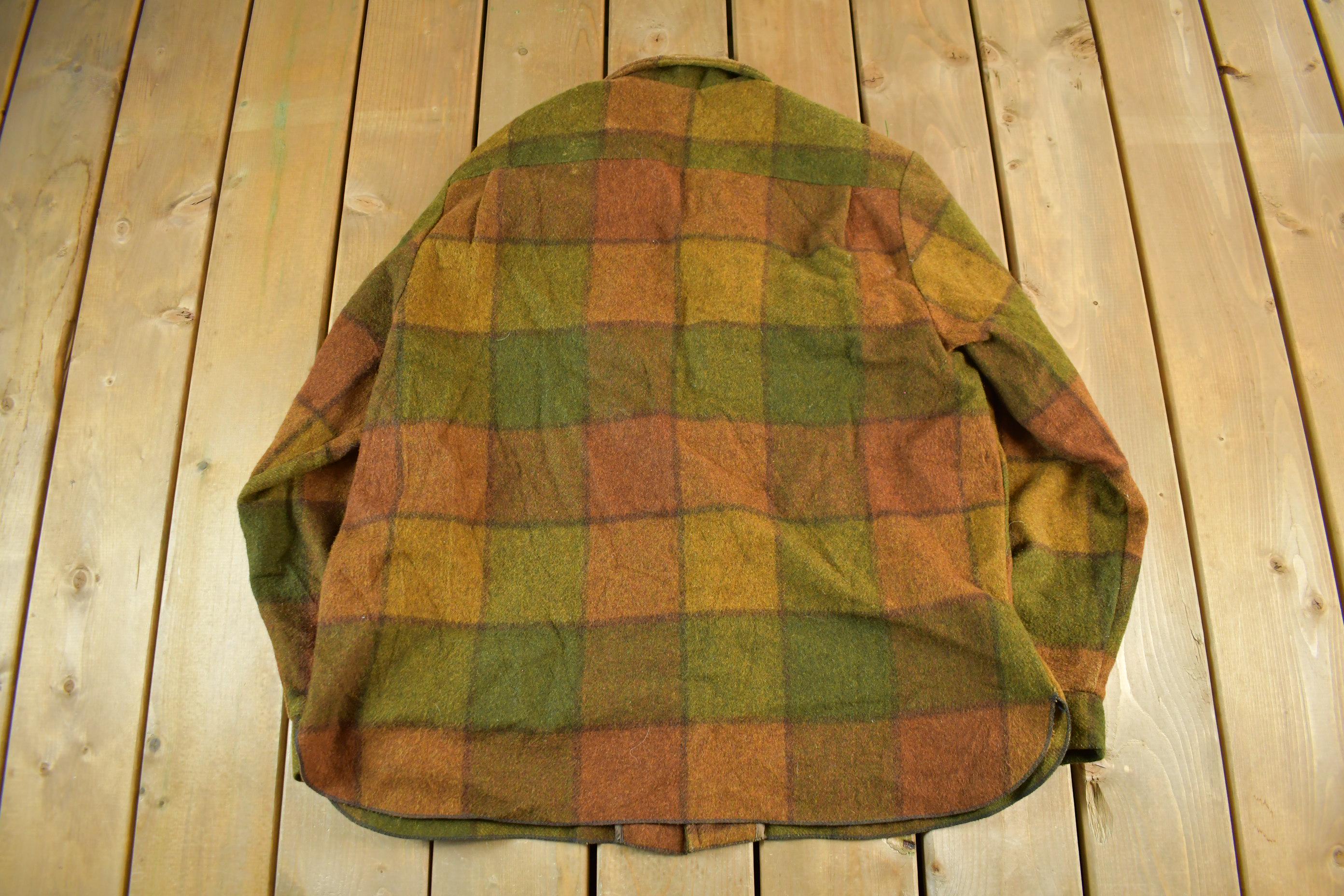 Vintage 1960s 1970s Wool Flannel Button Up Shirt Jacket Men's XL