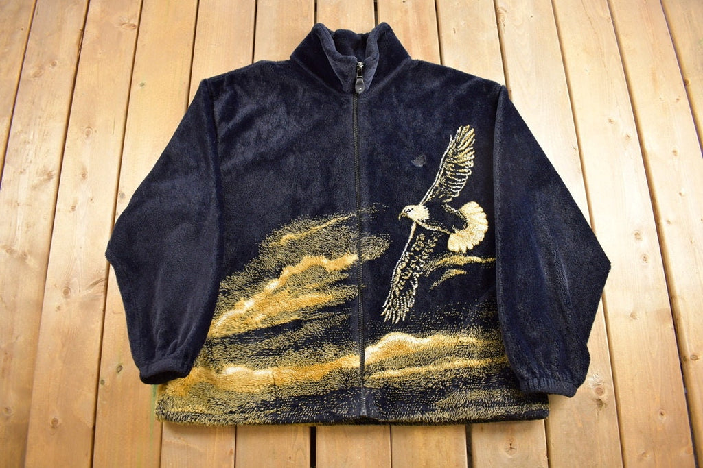 Vintage 1990s Great Blue Hero Eagle Theme Graphic Fleece Sweater