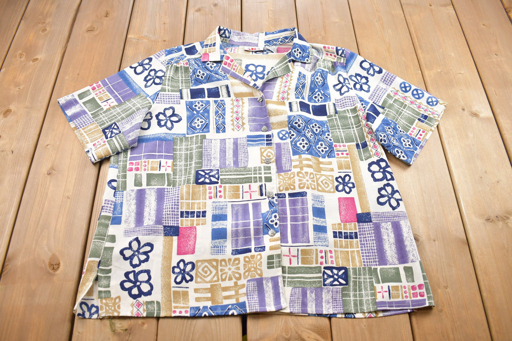 Vintage 1990s Alia Crazy Pattern Button Up T Shirt
