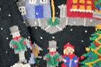 Vintage 1990s Northern Isles Christmas Town Button Up Cable Knit By Hand Crewneck Sweater