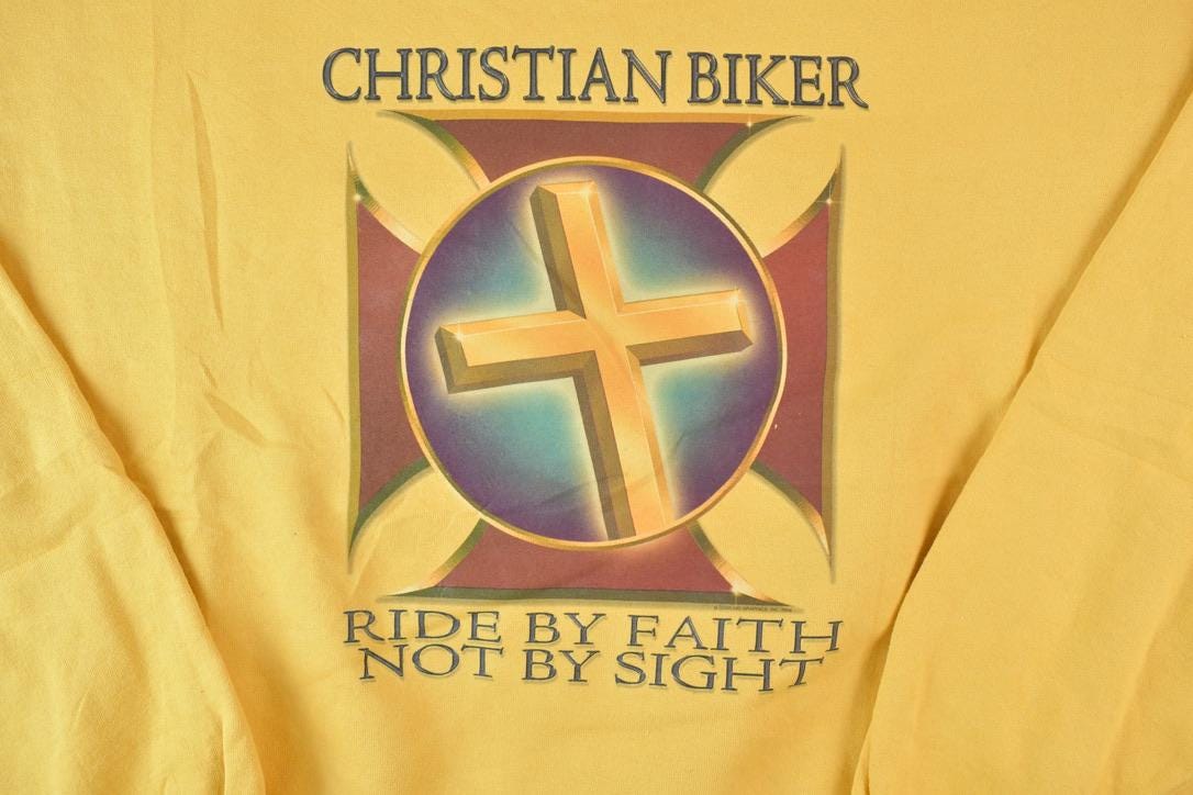 Vintage 1990s Christian Biker Ride By Faith Crewneck Sweatshirt