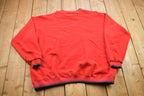 Vintage 1990s Striped Cuff Blank Red Crewneck Sweatshirt