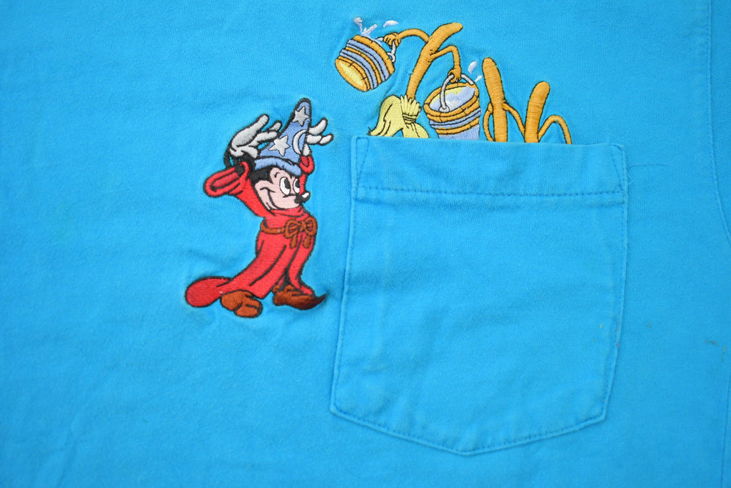 Vintage 1990s Fantasia Mickey Mouse Disney Embroidered Pocket T-Shirt
