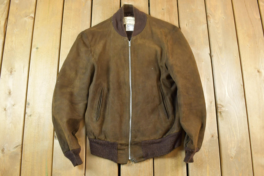 Vintage 1970s Deerskin Trading Post Suede Leather Bomber Jacket Made In USA