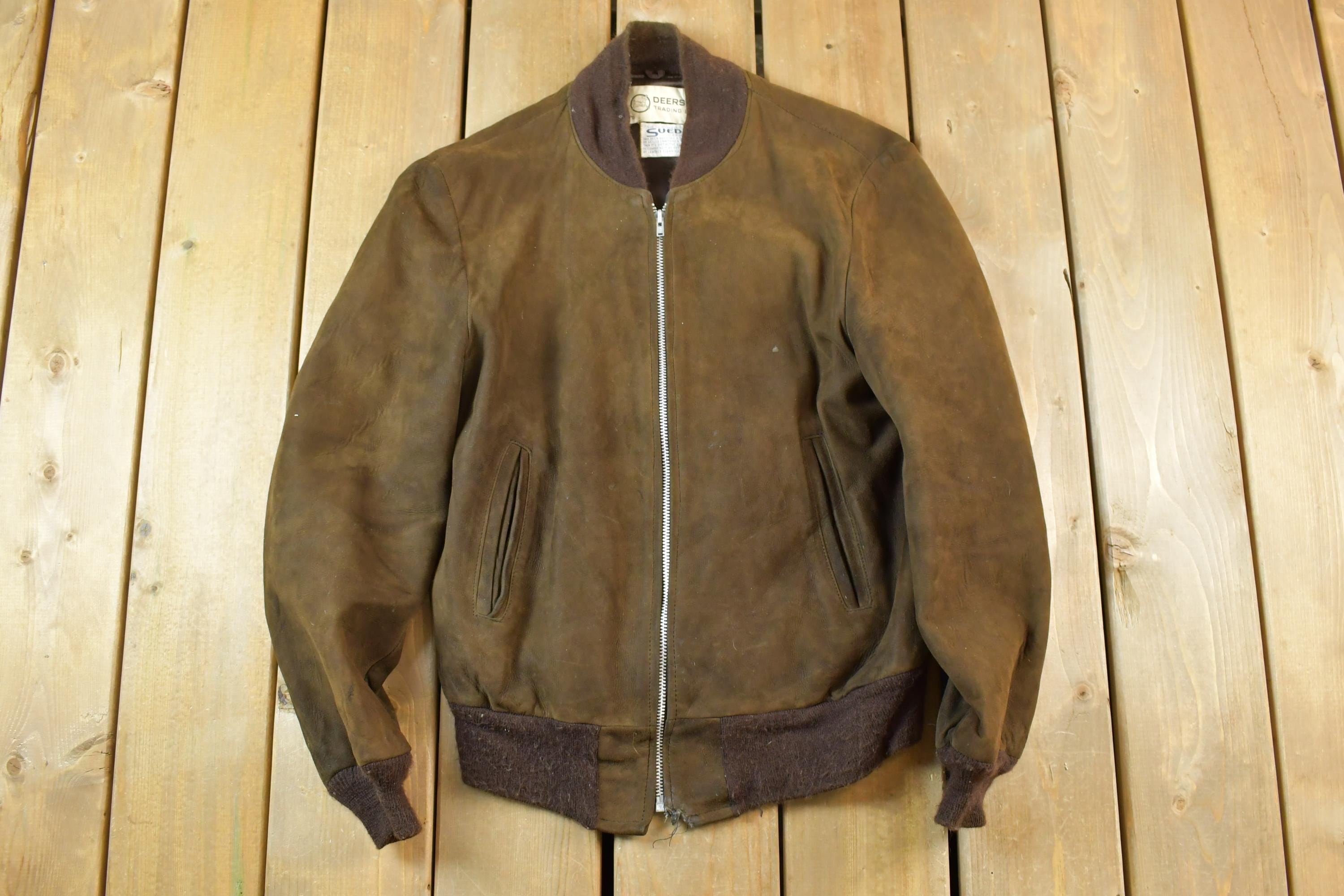 Vintage 1970s Deerskin Trading Post Suede Leather Bomber Jacket Made In USA