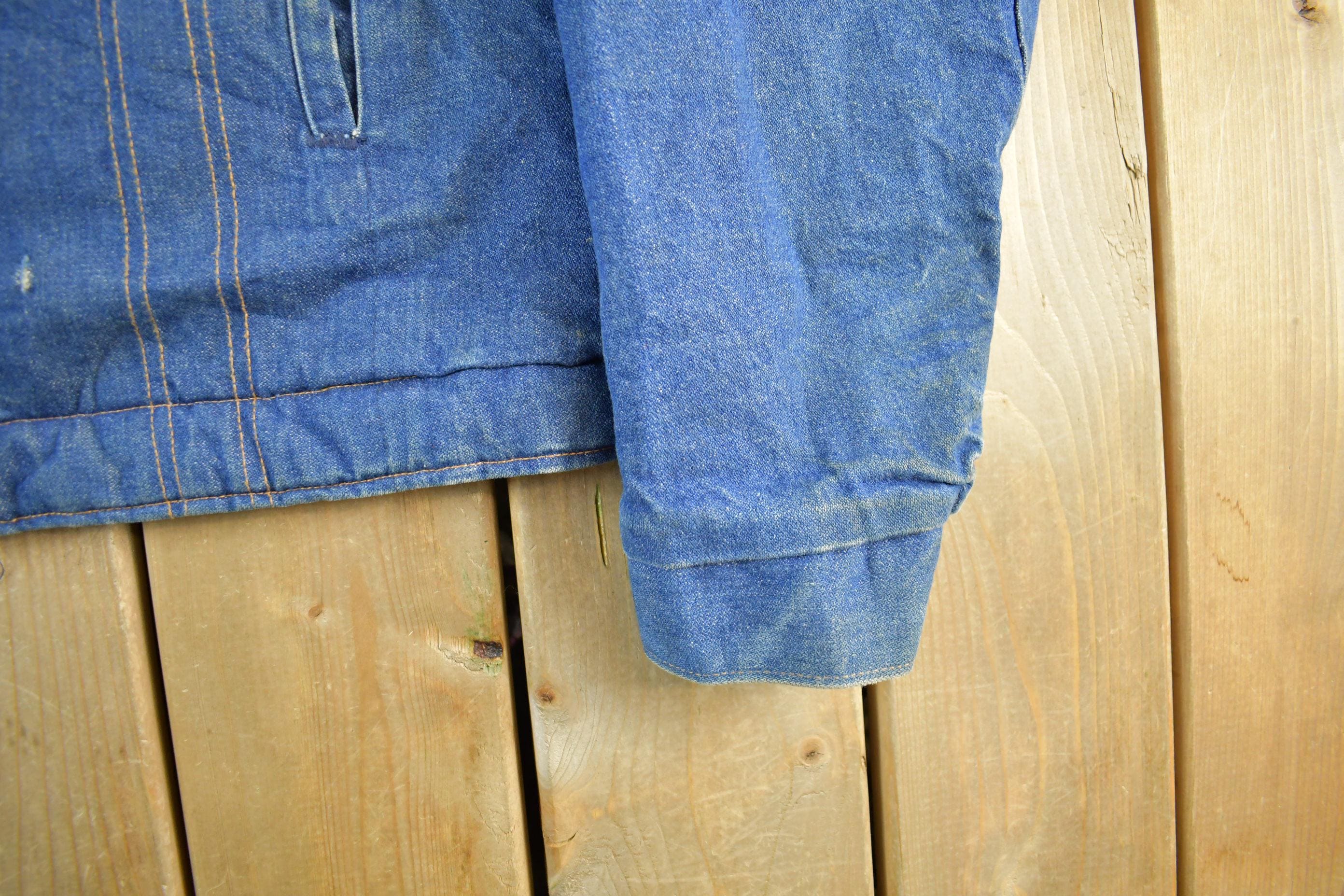 Vintage 1980s Saddle King Western Sherpa Lined Denim Jean Jacket Men's XL