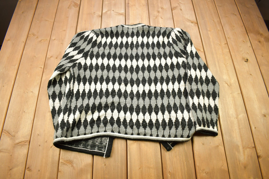 Vintage 1990s Koret All Over Pattern Open Knitted Cardigan Sweater