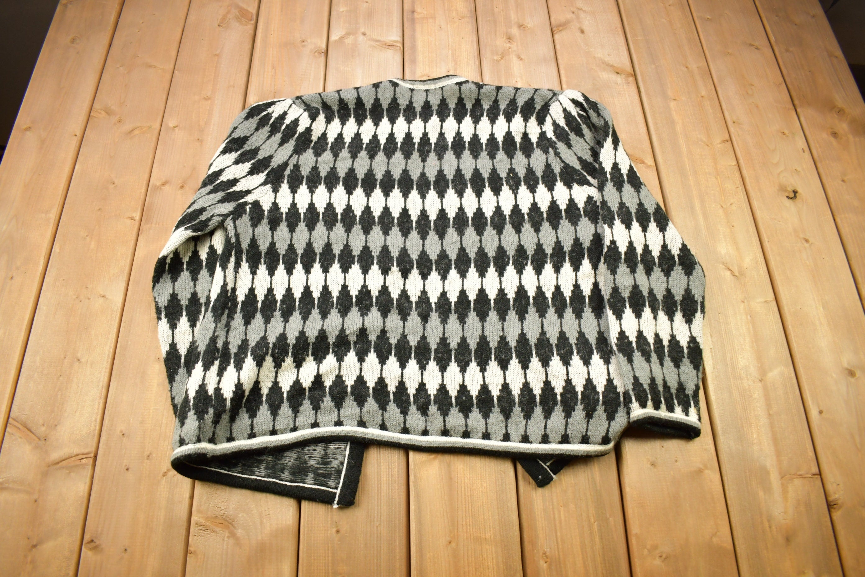 Vintage 1990s Koret All Over Pattern Open Knitted Cardigan Sweater