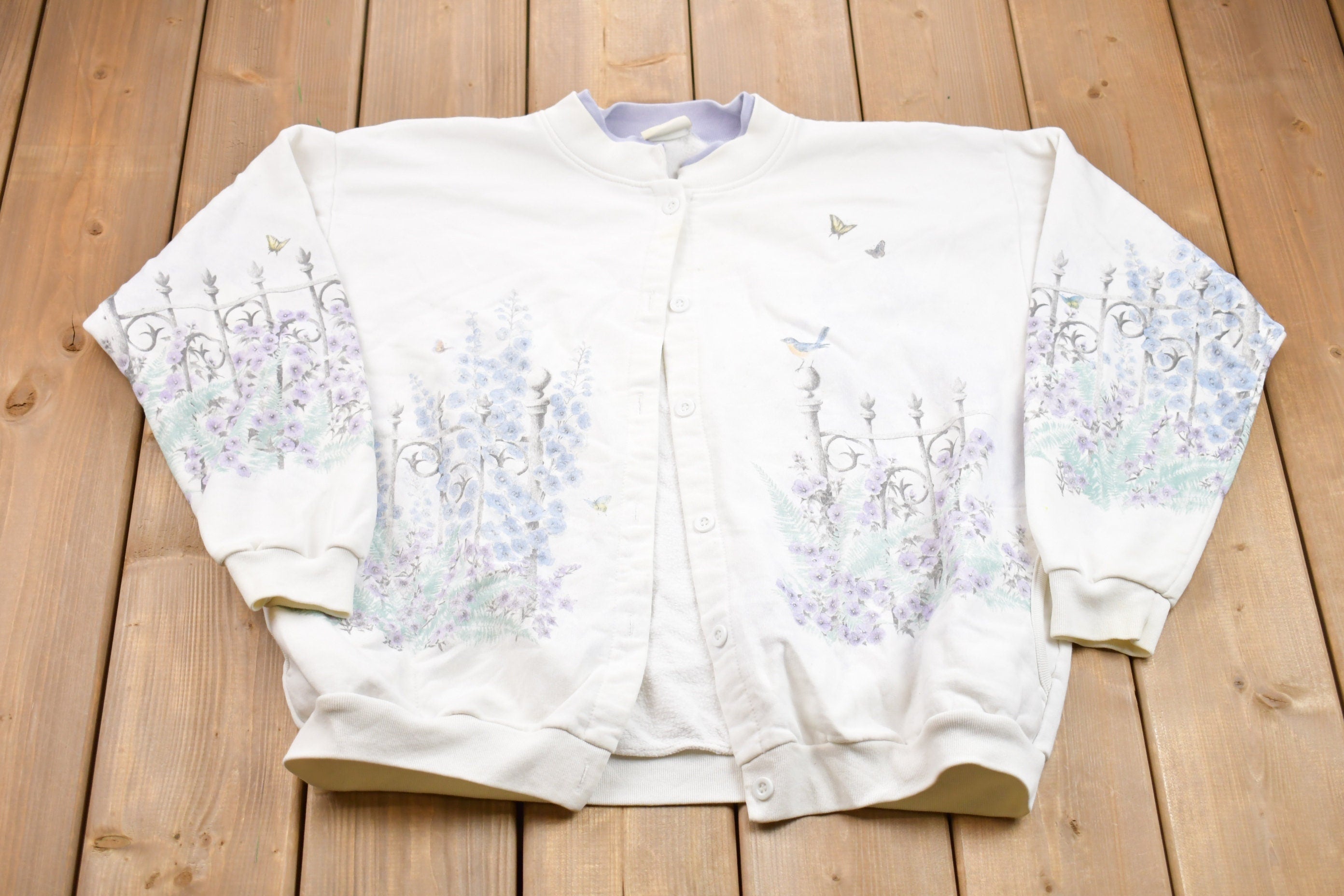 Vintage 1990s Bird Nature All Over Print Cardigan Sweatshirt