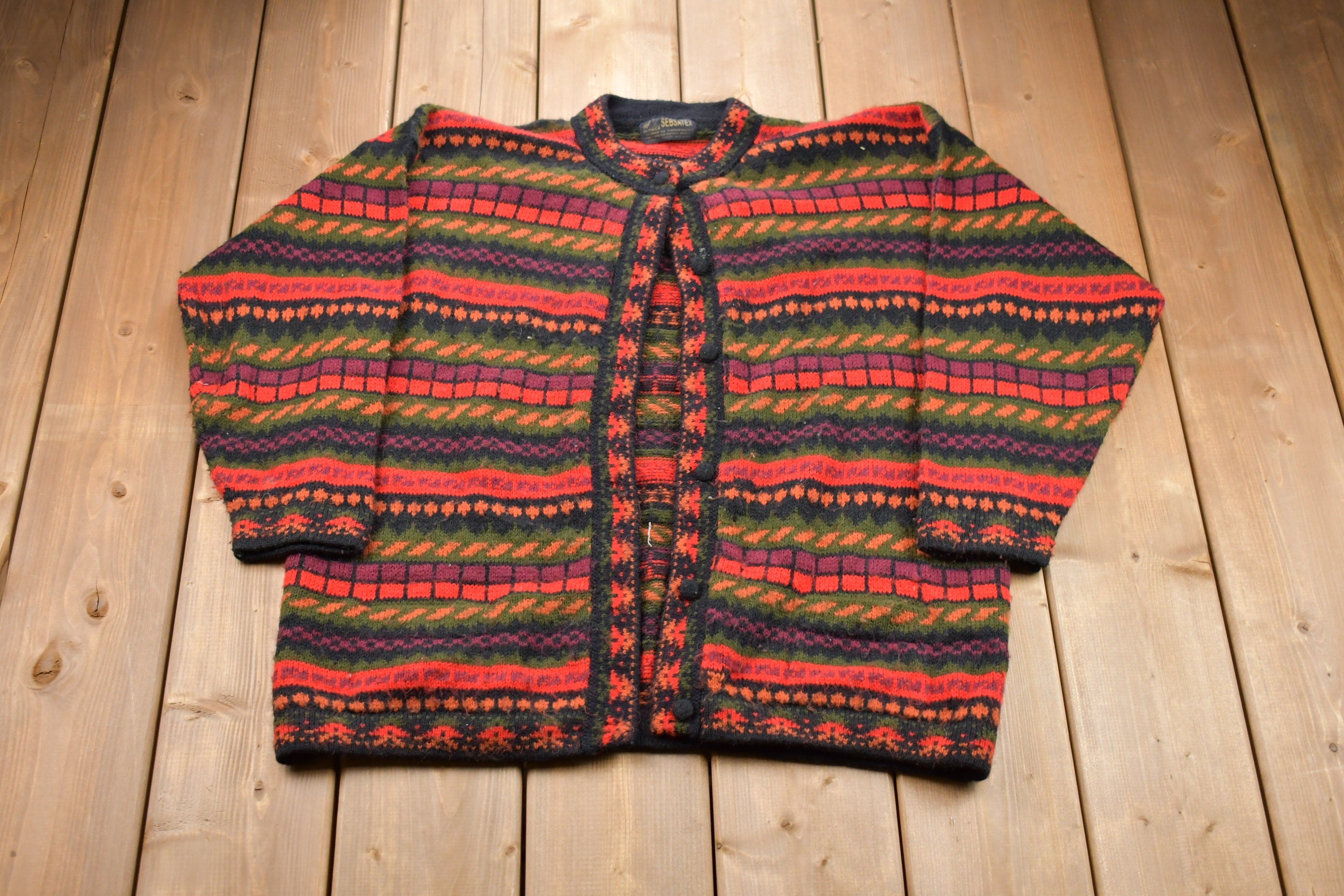 Vintage 1990s Sebsatex Striped Knitted Sweater
