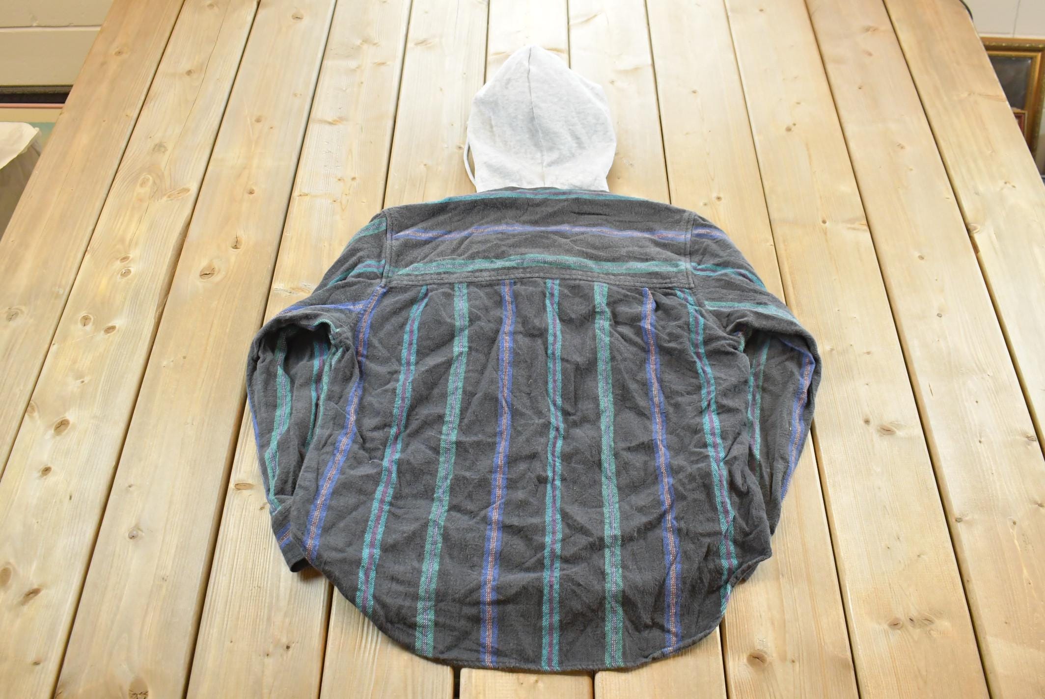 Vintage 1990s Impulse Hooded Striped Flannel Button Up Shirt Mens  1990s Button Up  Vintage Flannel  Plaid Shirt  Button Down