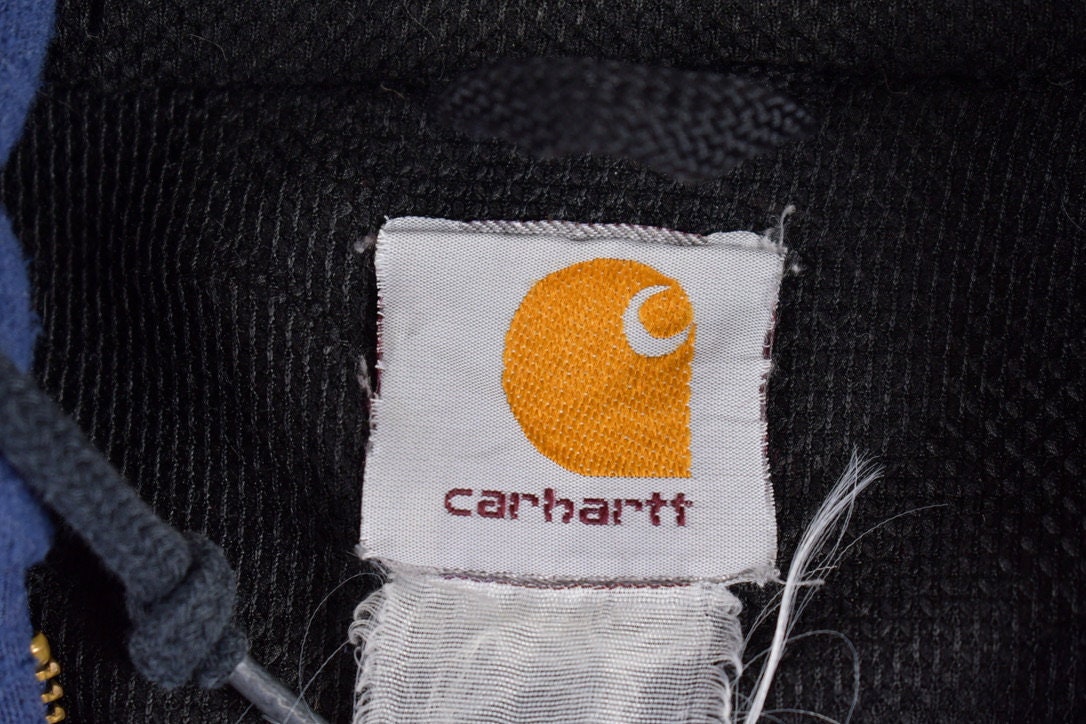 Vintage 1990s Carhartt Thermal Lined Heavy Weight Hoodie / Vintage Workwear / Vintage Carhartt / Thermal Hoodie / Distressed Paint Splatter
