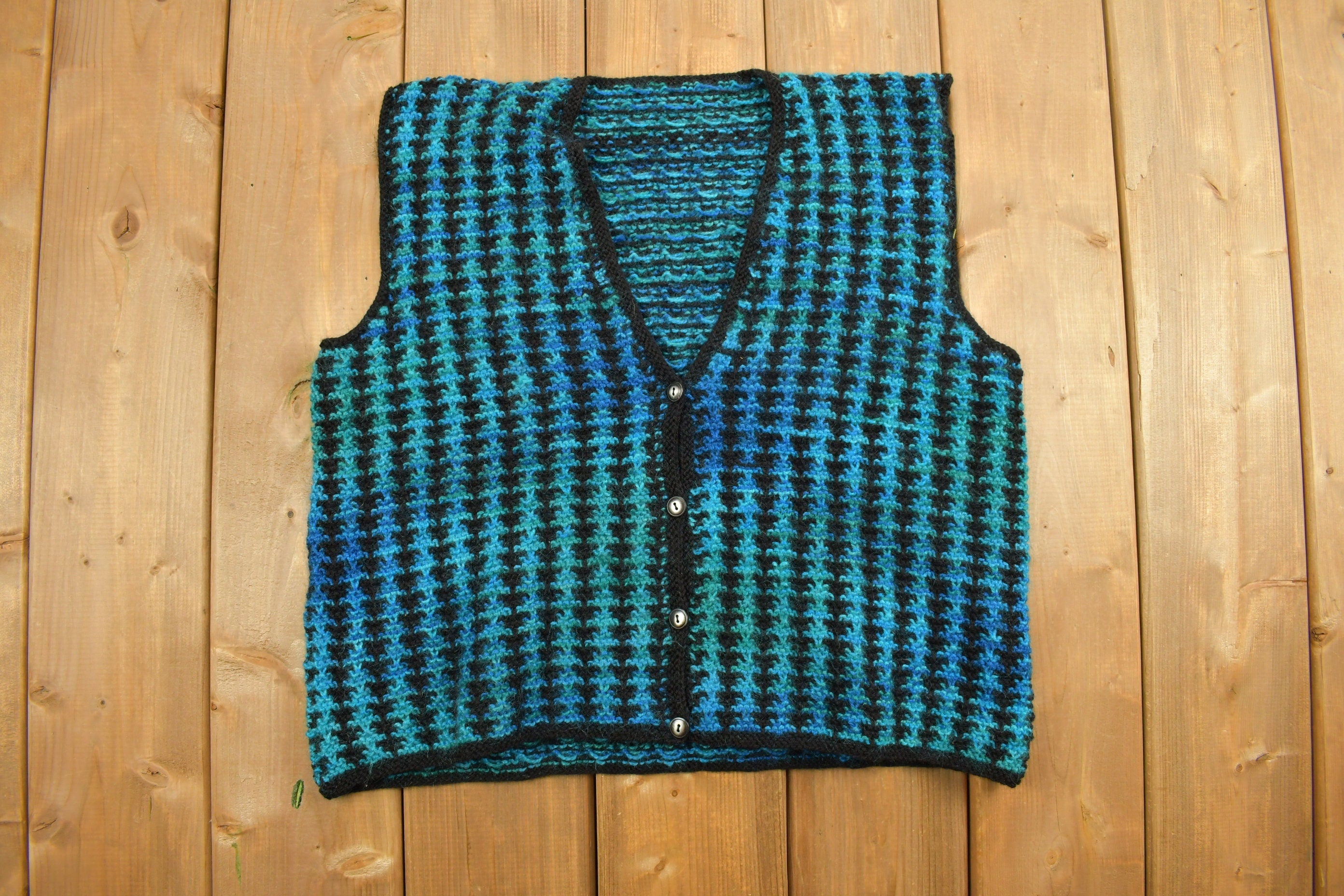 Vintage 1990s Abstract Knit Cardigan Sweater Vest