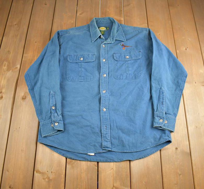 Vintage 1990s Cabelas Embroidered Heavy Button Up Shirt Made In USA