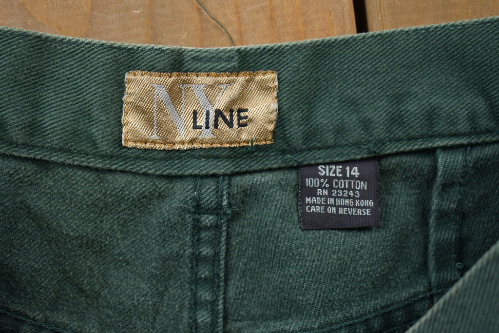 Vintage 1990's NY Line Green Denim Pants 30 x 30 / Made in USA / American Vintage / Streetwear Fashion / Vintage Pants