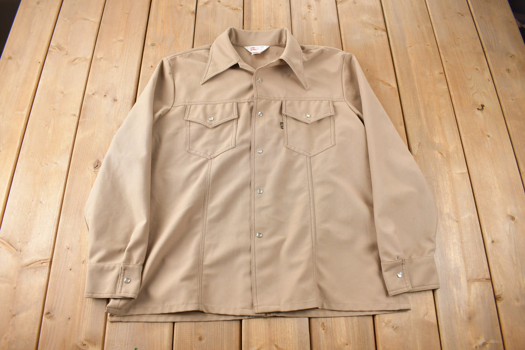 Vintage 1970s Levi's Black Tab Big E Western Style Snap Button Up Shirt Made in USA Size XL