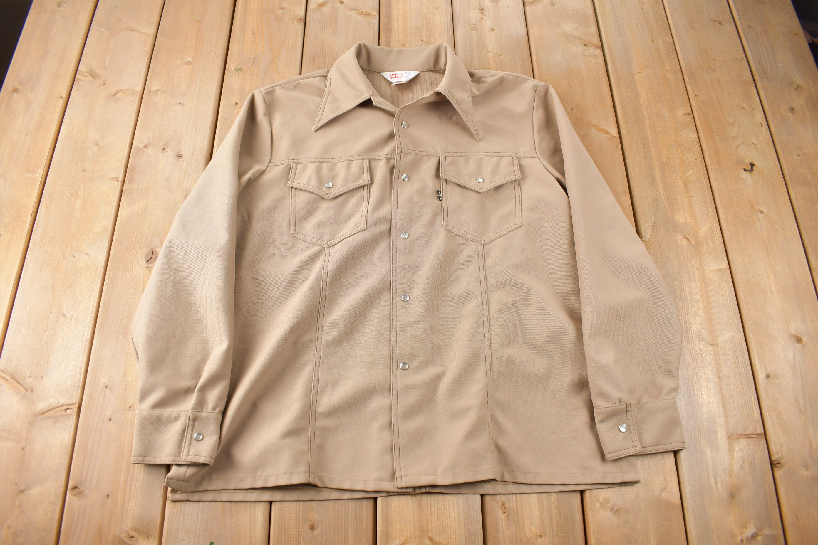 Vintage 1970s Levi's Black Tab Big E Western Style Snap Button Up Shirt Made in USA Size XL