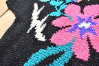 Vintage 1990s Jaclyn Smith Short Sleeve Black Floral Knit Crewneck Sweater  90s Knit Crewneck  Vintage Womenswear  Boxy Fit