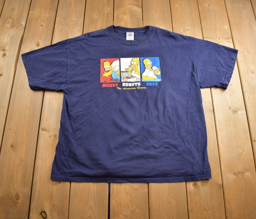 Vintage 1990s The Simpsons Money Donuts Duff Graphic T Shirt Made In USA