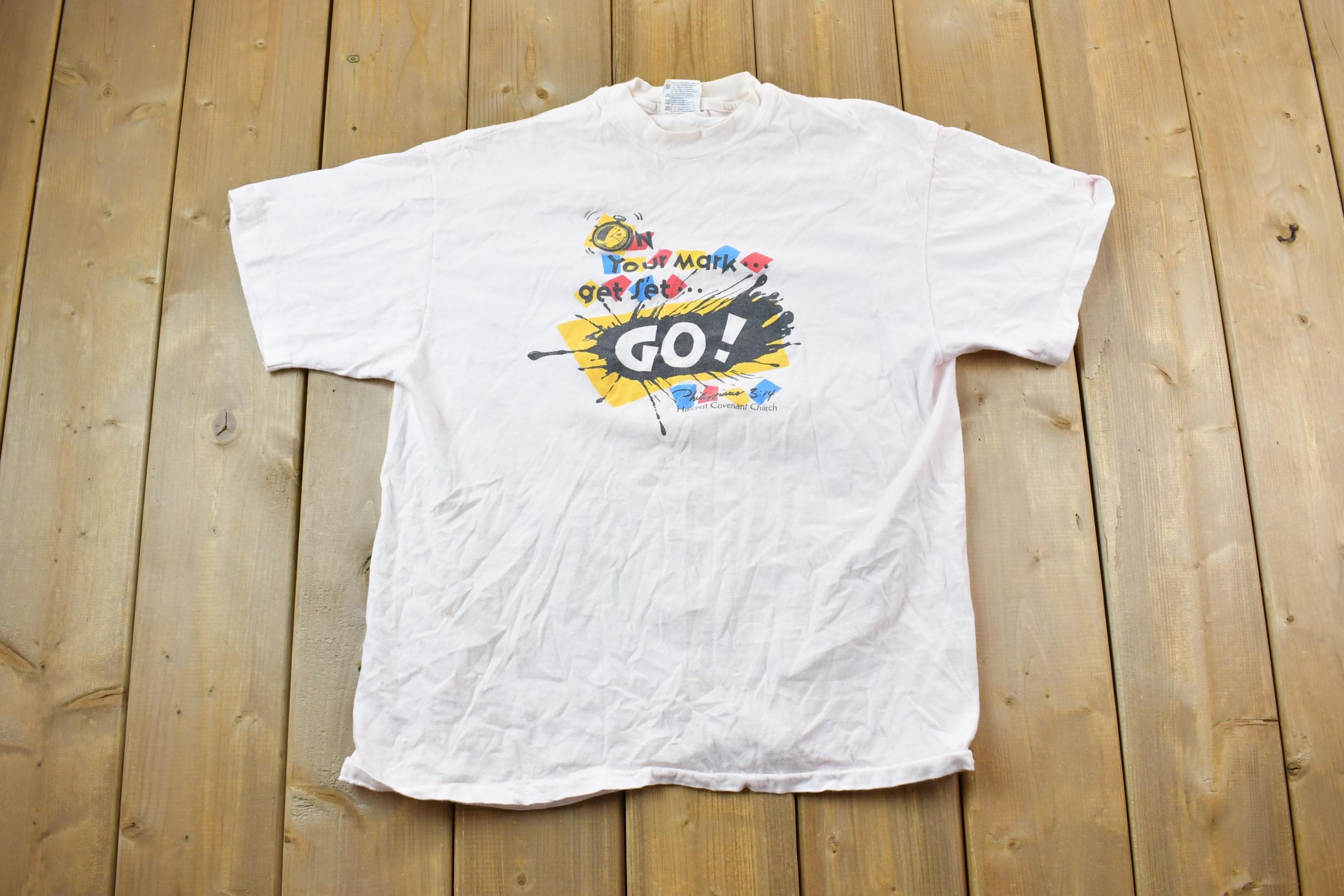 Vintage 1990s Hillcrest Covenant Church On Your mark Souvenir T-Shirt