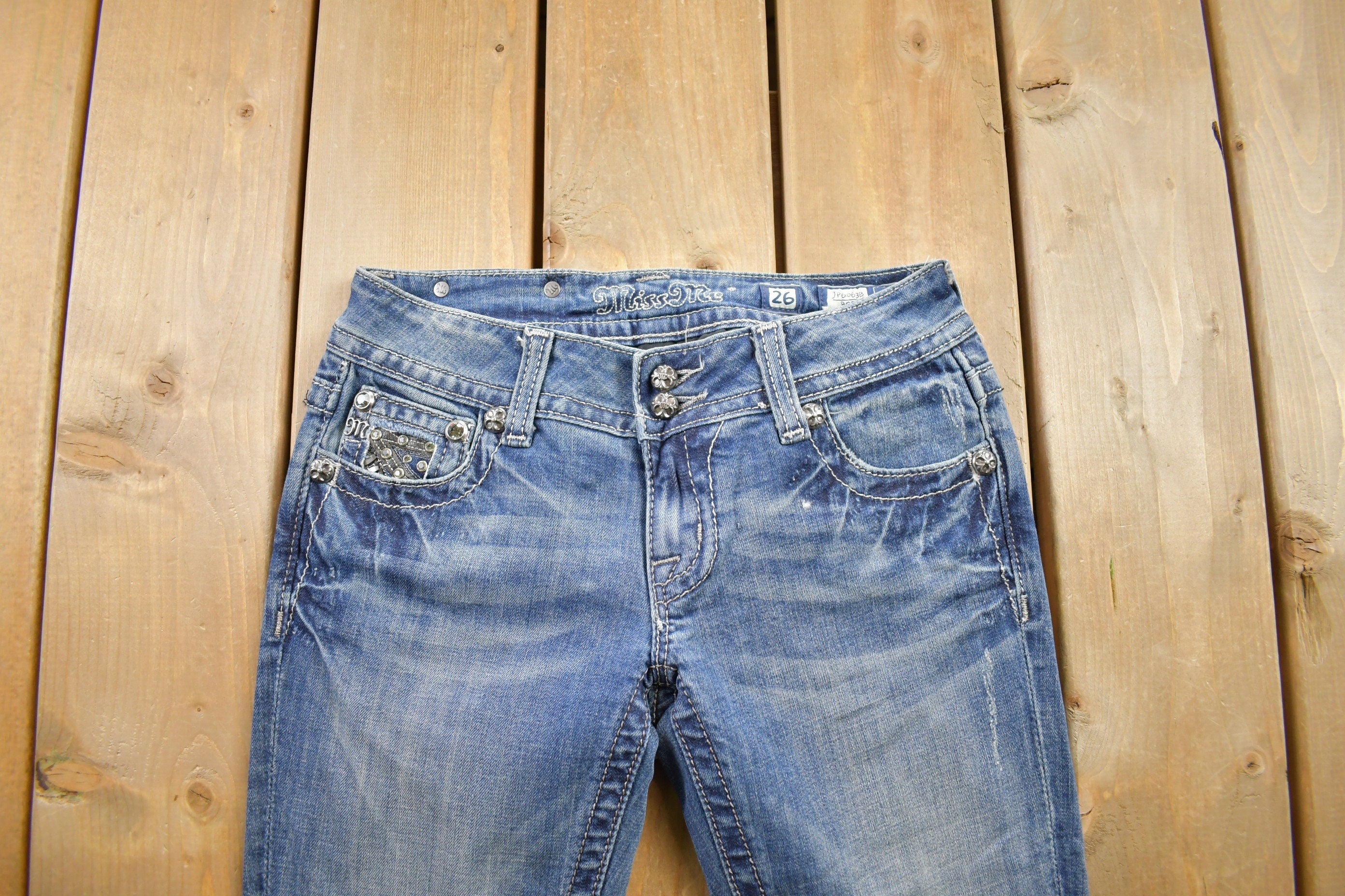 Vintage Y2K Miss Me Bedazzled Low Rise Jeans Size 26x32