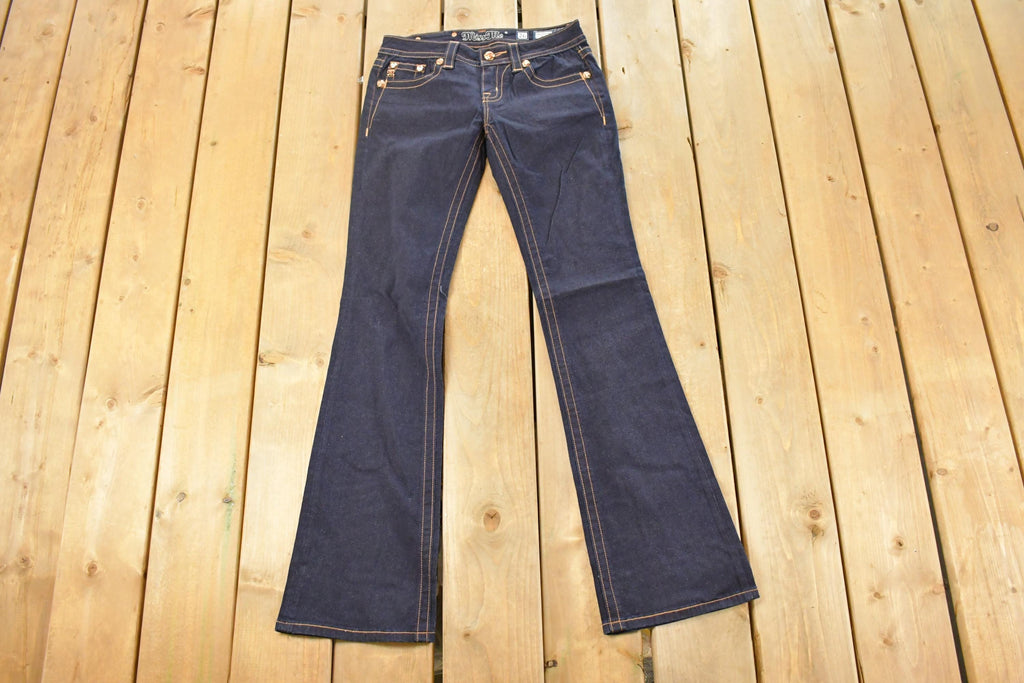 Vintage Deadstock Y2K Miss Me Bedazzled Low Rise Jeans Women's Size 26x31 / Boot Cut Jeans / 2000's Embroidered Contrast Stitched Denim