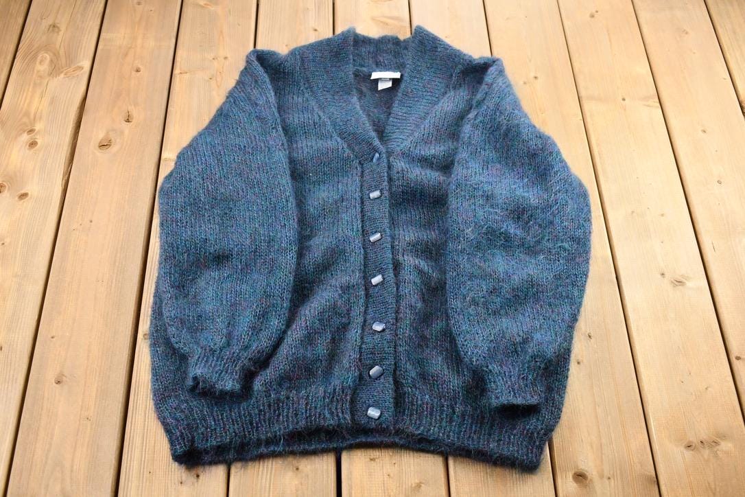 Vintage 1990s Canaan Mountain Knitwear Multicolor Mohair Knit Cardigan Sweater