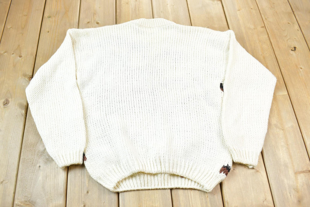 Vintage 1990s Needles & Yarn Floral Embroidered Knitted Sweater
