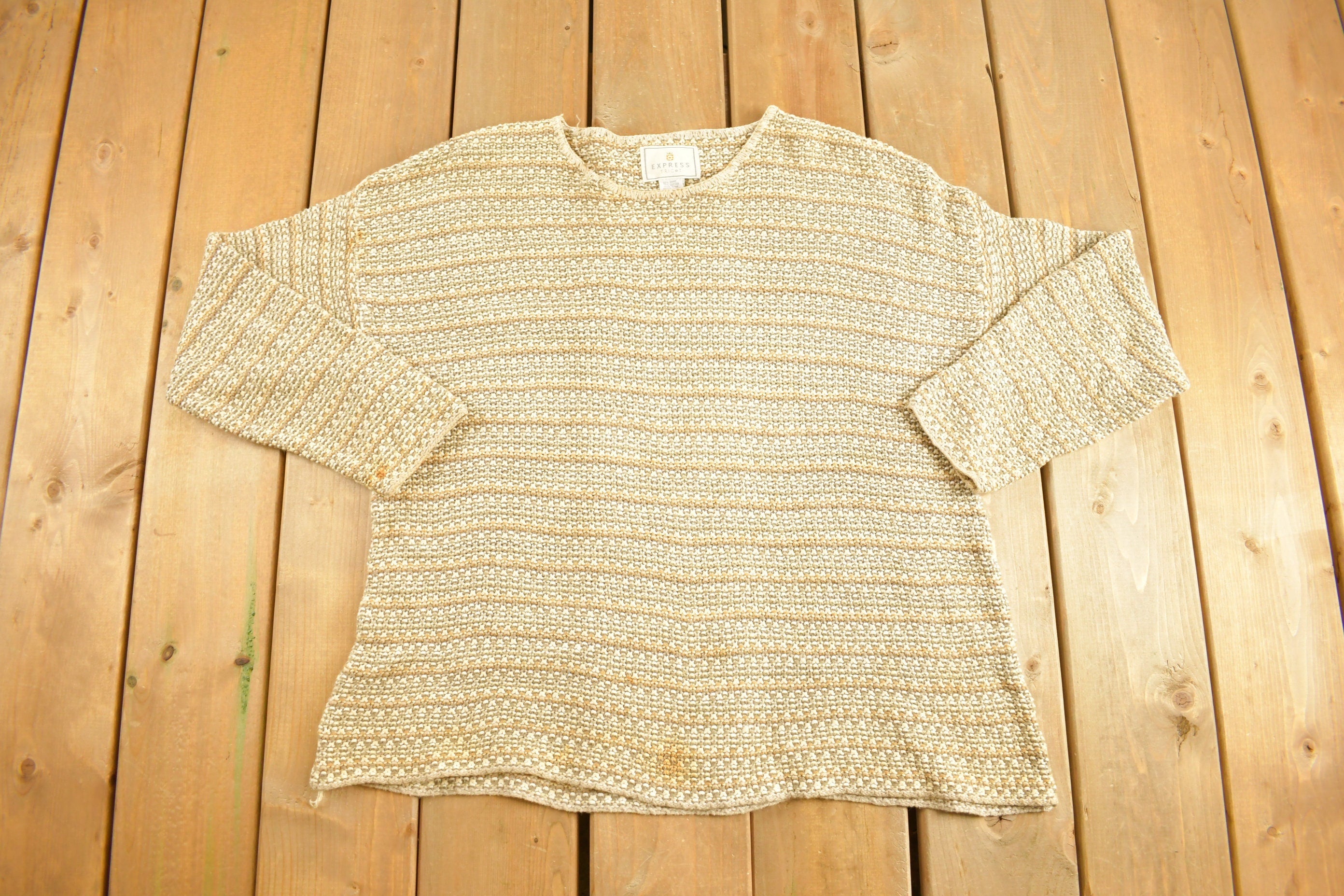 Vintage 1990s Beige Knitted Sweater /