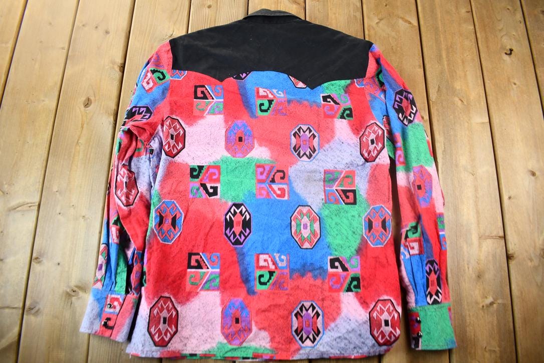 Vintage 1980s Colourful Aztec Pattern Button Up Shirt