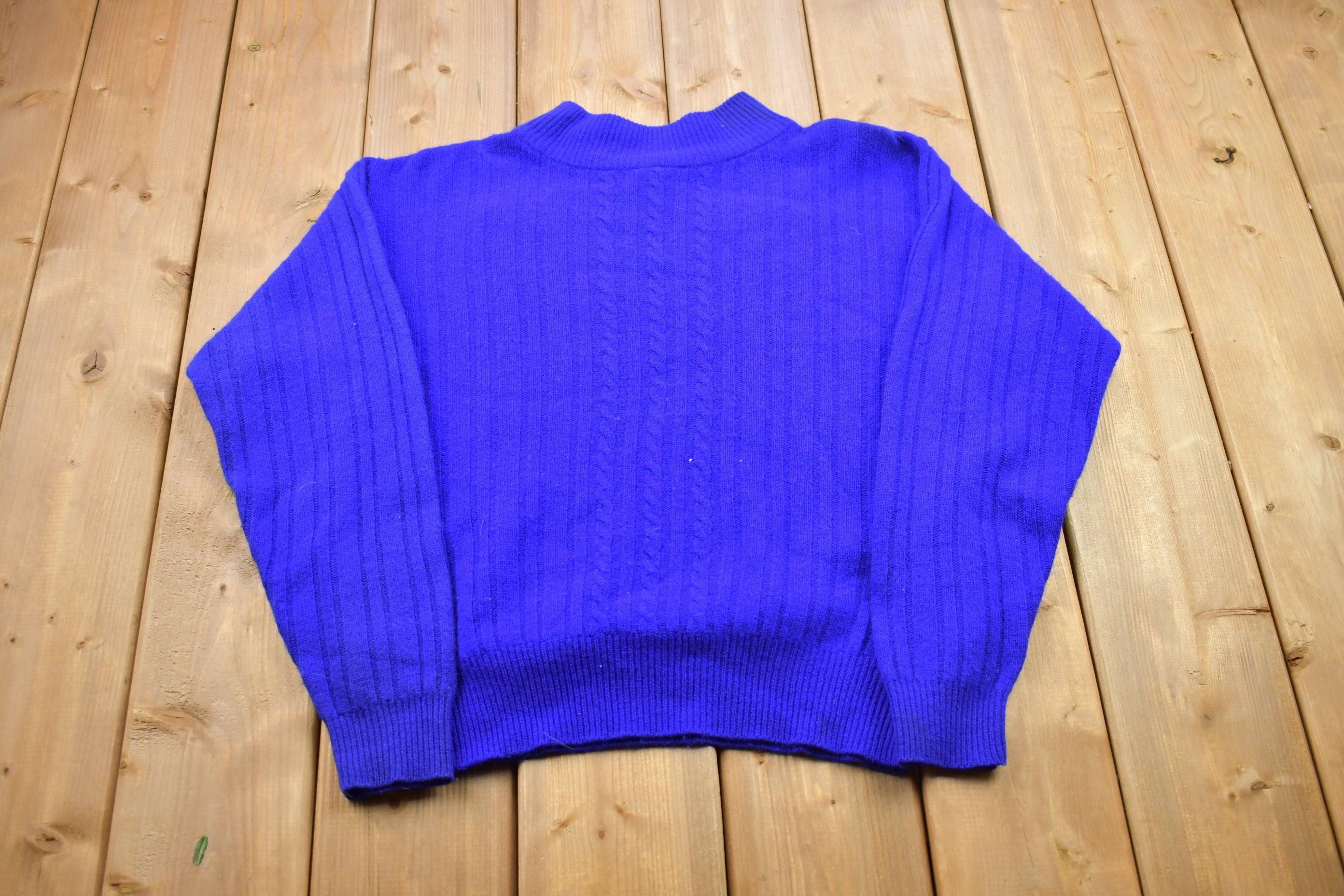 Vintage 1990s Blue Blank Knitted Crewneck Sweater