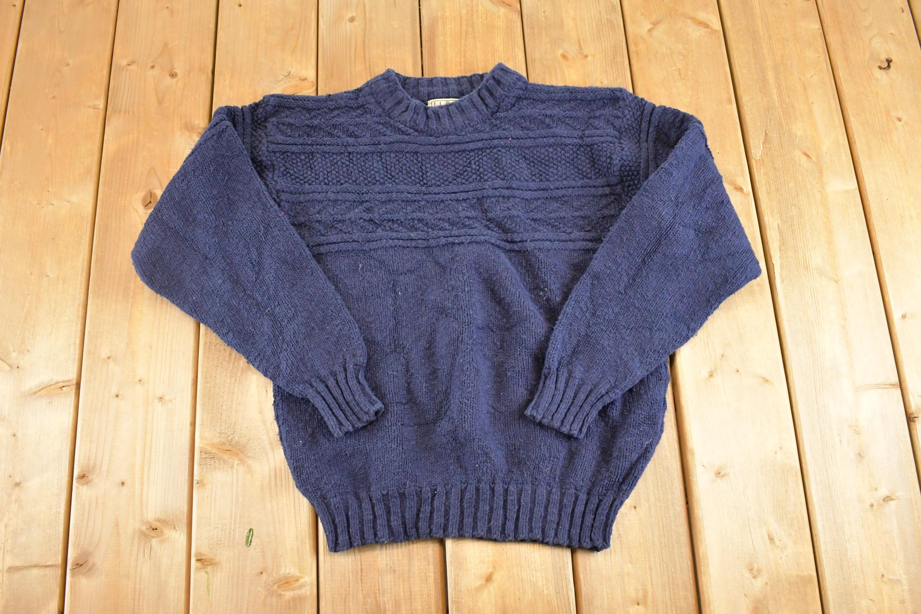 Vintage 1990s LL Bean Cable Knit Crewneck Sweater Men's S / Abstract Pattern 3D Knitted Sweatshirt