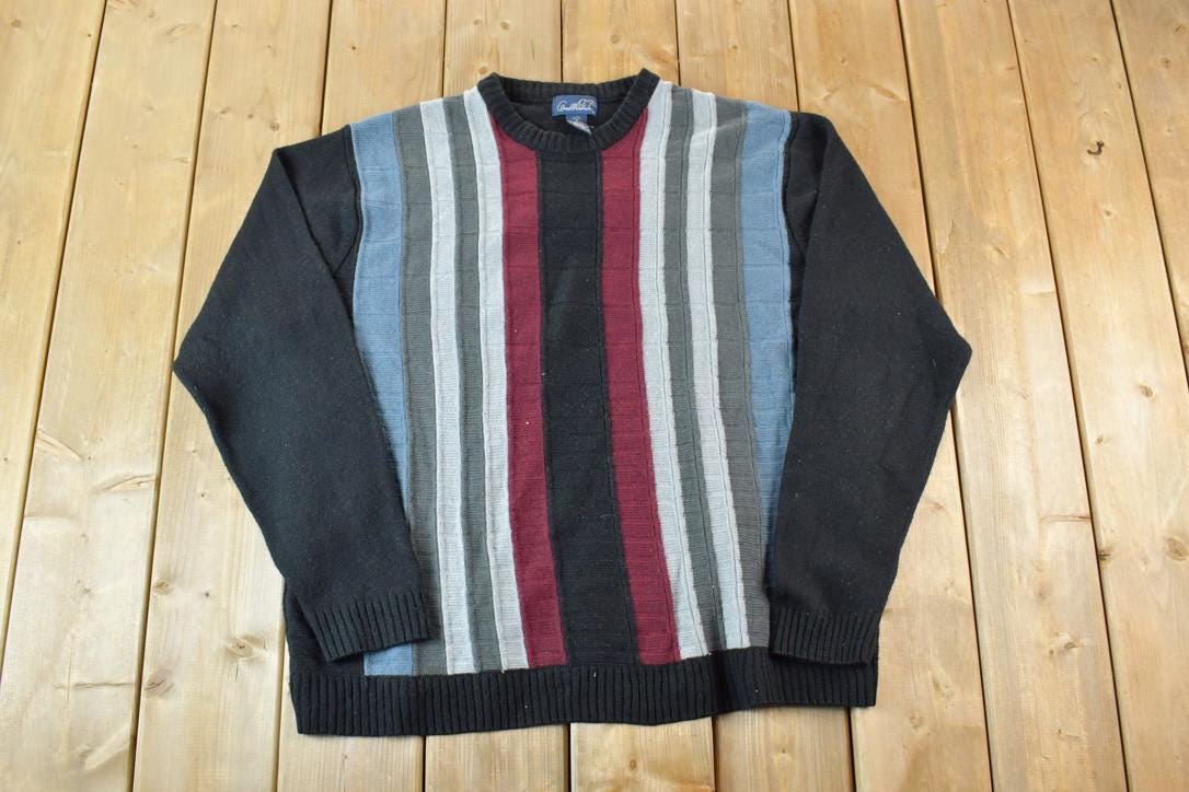 Vintage 1990s Arnold Palmer Striped Knit Crewneck Sweater /