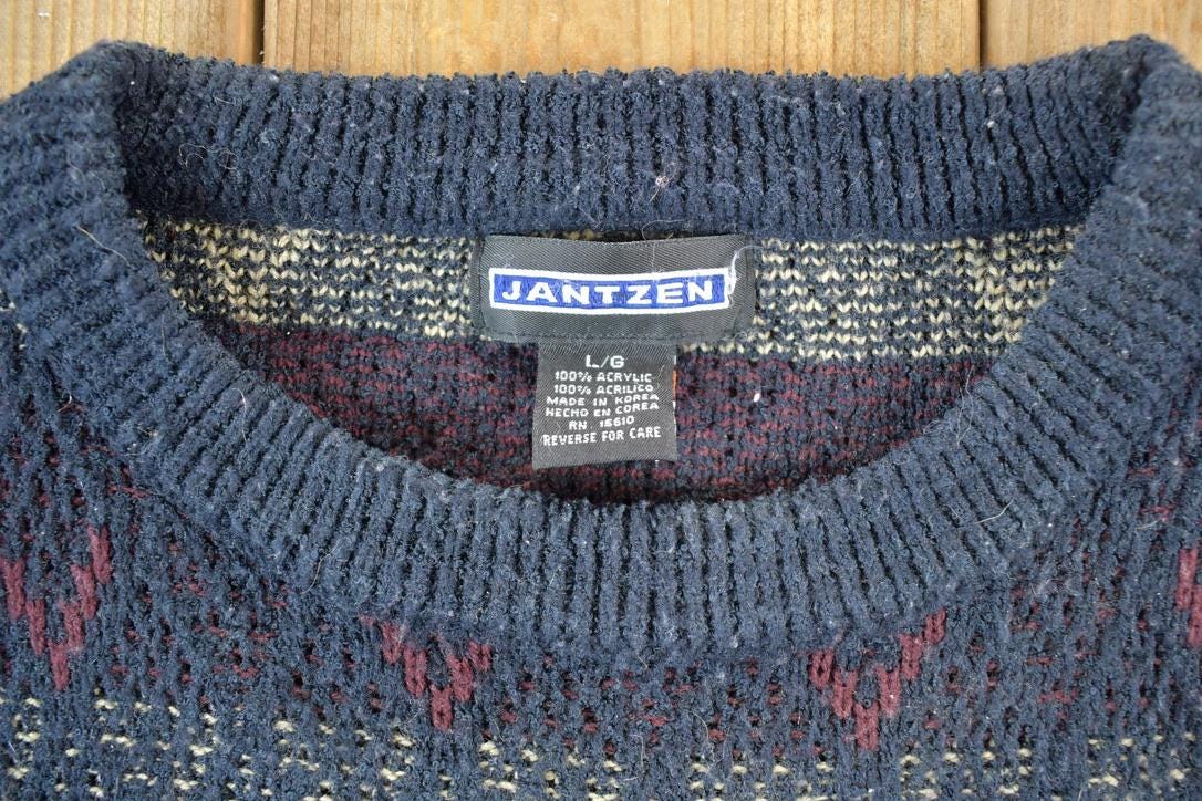 Vintage 1990s Jantzen Knit Abstract Pattern Crew Neck Sweater Mens L