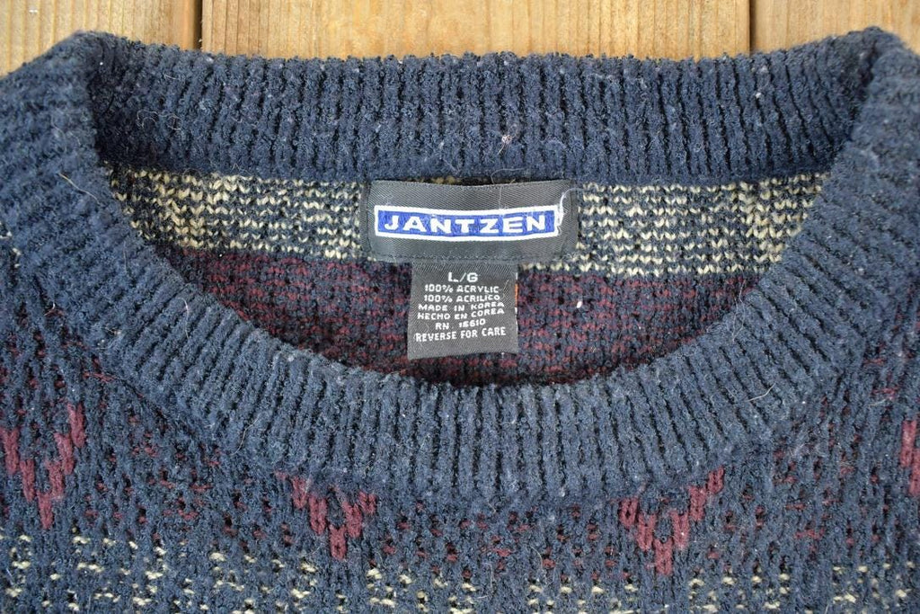 Vintage 1990s Jantzen Knit Abstract Pattern Crew Neck Sweater Mens L  90s Crewneck  Preppy Knits  Wool Blend  Cotton Blend