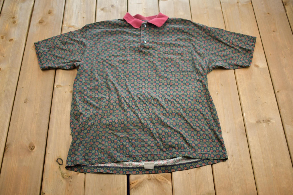 Vintage 1980s JAEGER Patterned Short Sleeve Quarter Button Up Shirt Made In Italy
