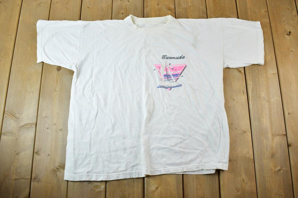 Vintage 1990s Bermuda Bananas Sailing Souvenir Single Stitch Graphic Print T-Shirt Made In USA / Vintage Streetwear / Vacation Tee