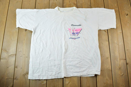 Vintage 1990s Bermuda Bananas Sailing Souvenir Single Stitch Graphic Print T-Shirt Made In USA / Vintage Streetwear / Vacation Tee