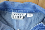 Vintage 1990s Keren hart Denim Floral Embroidered Button Up Shirt / 1990s Button Up / Vintage Flannel / Basic Button Up